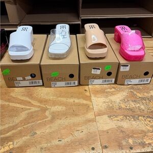 Womens Slide Sandals - White, Tan, Pink